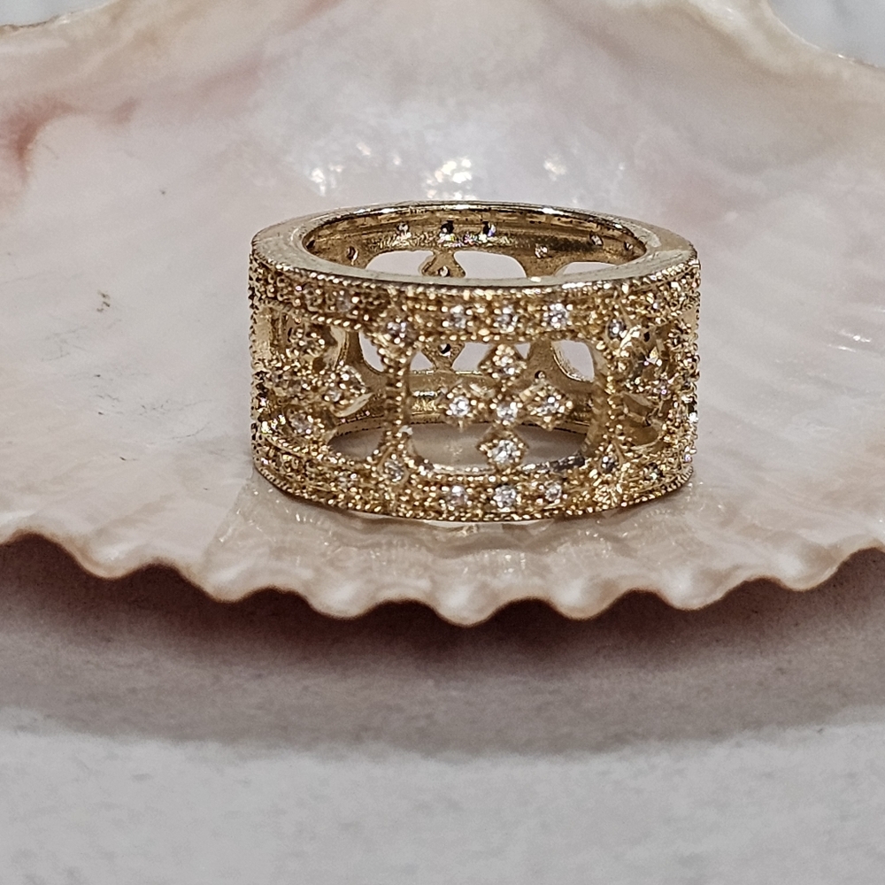 925 Gold Vermeil and Crystal Band Ring - Picture 8 of 16
